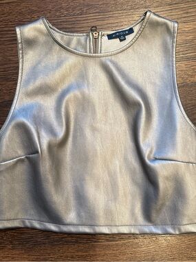 Krious Silver Faux-Leather Crop Top